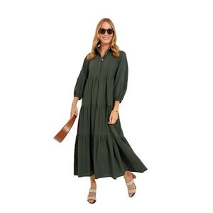 Pomander Place Womens Sedona Sage Cotton Mabel Maxi Dress XXL Tiered  Green